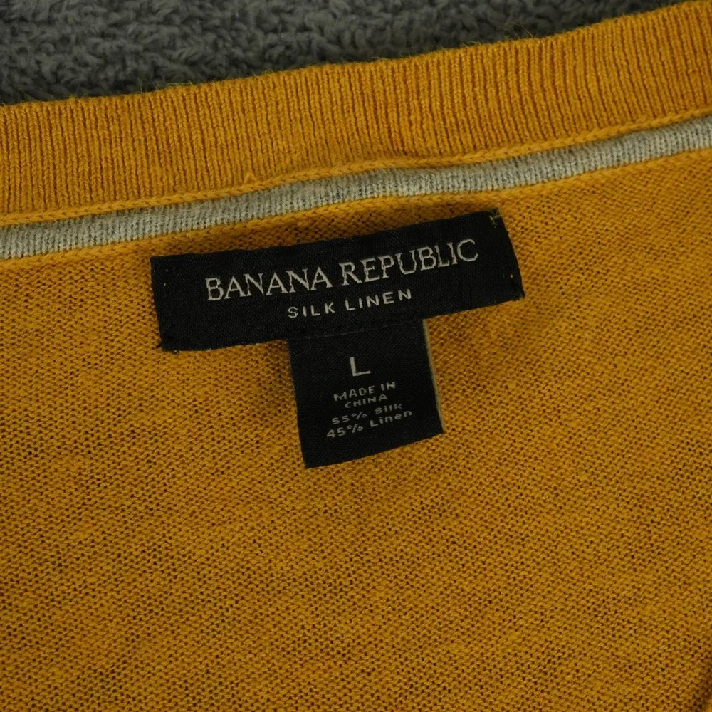 Banana Republic Sweater Mens L Yellow Silk Linen V-Neck Pullover Natural Fiber